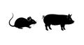 Contrasting Silhouettes: Black Pig and Mouse on a White Background Royalty Free Stock Photo