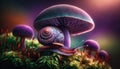 Macro Series: The magical journey of snail mushrooms: Generative AI. Royalty Free Stock Photo