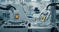 Automated Semiconductor Production Line with Robotic Arms in Cleanroom Environment for Advanced Manufacturing and Technological Royalty Free Stock Photo