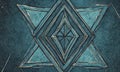 geometric pattern intersecting lines and triangles in shades blue and green, creating sense depth and Royalty Free Stock Photo