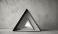 minimalist black and white features triangular sculpture with small opening, set against textured concrete