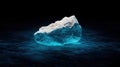 A large, jagged iceberg floats in a dark blue ocean, illuminated by a bright blue light. Royalty Free Stock Photo
