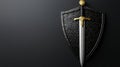 A sword with a gold hilt and a black and gold shield. Royalty Free Stock Photo
