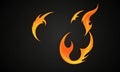 Three stylized flames in orange and yellow hues are arranged diagonally against black background. Royalty Free Stock Photo