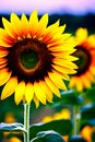 Close up beautiful sunflower field generated by ai Royalty Free Stock Photo