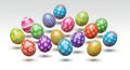 Brightly patterned Easter eggs hover in mid-air Royalty Free Stock Photo