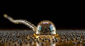 Golden liquid droplet with bubbles on black spheres Royalty Free Stock Photo