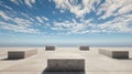 A concrete platform with four square blocks in the center, set against a blue sky with white clouds. Royalty Free Stock Photo
