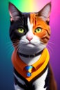 cat in a suit and tie with colorful gradient generated by ai