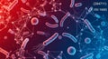 Microscopic view of bacteria and viruses connected by a molecular network in red and blue tones Royalty Free Stock Photo