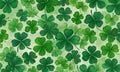 repeating pattern green shamrocks against light green background, with some overlapping and others slightly Royalty Free Stock Photo