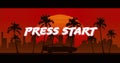 Image of press start text over car riding during digital sunset Royalty Free Stock Photo
