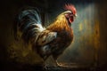 Image of pretty colorful rooster. Farm animals. Illustration. Generative AI