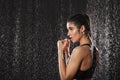 Image in prifile of wet adorable woman boxing and standing in de Royalty Free Stock Photo