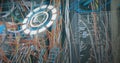 Image of processing circle over integrated circuit and computer wires Royalty Free Stock Photo