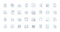 Image processing linear icons set. Pixels, Filters, Segmentation, Compression, Enhancement, Colorization, Features line Royalty Free Stock Photo