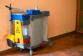 Professional cleaning cart with all utensils and safety protocols for Hospitals Royalty Free Stock Photo