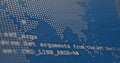Image of programming language, abstract pattern, map and globe against abstract background