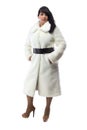 Image of pudgy brunette in long white coat