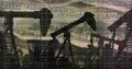 Image of pump jacks over money and data Royalty Free Stock Photo