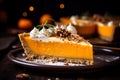 Pumpkin pie slice tasty dessert background