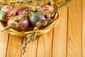 Image of pussy-willow and easter eggs on a table closeup Royalty Free Stock Photo