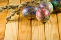 Image of pussy-willow and easter eggs on a table closeup Royalty Free Stock Photo