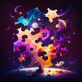 An image of puzzle piece with space in the background. Generative AI Royalty Free Stock Photo