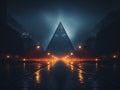 an image of a pyramid in the middle of a city at night