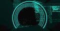 Image of qr code in illuminated circular tunnel over programming language Royalty Free Stock Photo