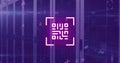 Image of qr code and letters over computer servers in background Royalty Free Stock Photo