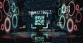 Image of qr code and numbers processing over world map Royalty Free Stock Photo