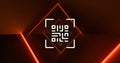 Image of qr code scanner over neon light trails in seamless pattern against orange background Royalty Free Stock Photo