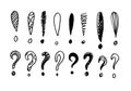 Image of question mark and exlamation mark icon in doodle style on white background