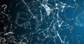 Image of question mark icons over network of connections on blue background Royalty Free Stock Photo