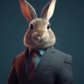 Image of a rabbit businessman wearing a suit on clean background. Wildlife Animals. Illustration, generative AI