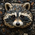 Image of a raccoon face made with various stones gathered together. Wildlife Animals. Illustration, Generative AI