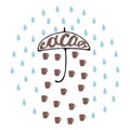 The image of the rain and an umbrella with the inscription.