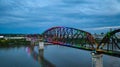 Rainbow pride illuminated bridge at night aerial over Ohio River Kentucky Royalty Free Stock Photo