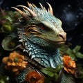 Image of realistic green wooden dragon head. Symbol of 2024 Chinese New Year. Royalty Free Stock Photo