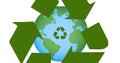 Image of recycling symbol over globe on white background Royalty Free Stock Photo