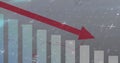 Image of red arrow pointing down, statistics recording over flickering background