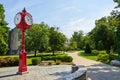 Red Clock at Indiana University college campus Royalty Free Stock Photo