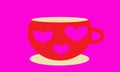 red coffee Cup with pink hearts