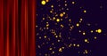 Image of red curtain revealing black space with golden dots