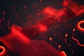 Image of red 3d computer circuit board and red light trails on dark background Royalty Free Stock Photo