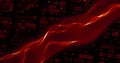 Image of red flowing data transfer and binary coding over black background Royalty Free Stock Photo