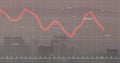 Image of red graph processing data over misty cityscape