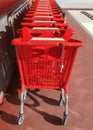 Red grocery carts in the supermarket
