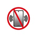 Image with red phone ban. Telephone sign. Sign forbidden. Call symbol. Vector illustration.